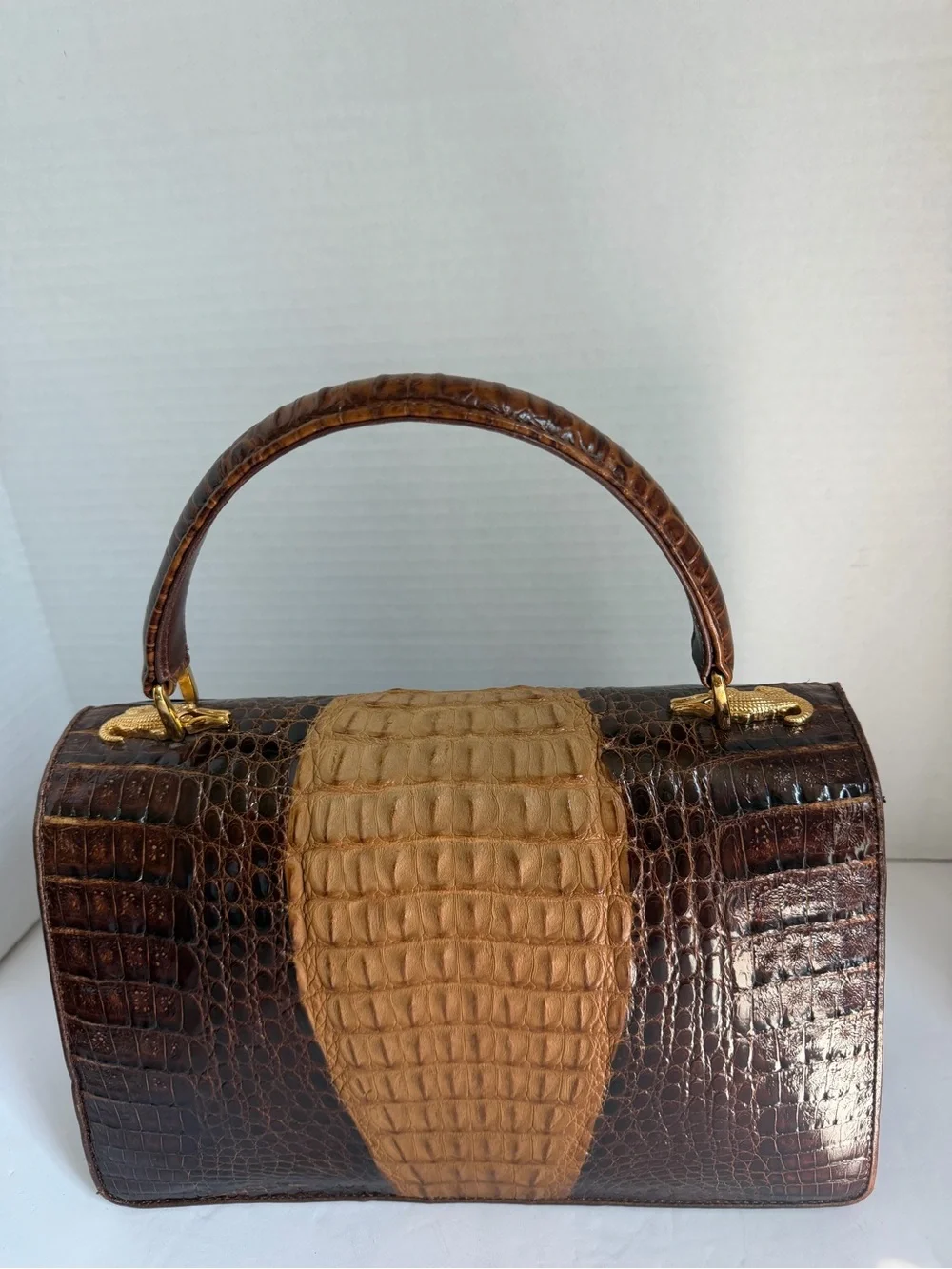 Haesed Crocodile Brown Two-Tone Top Handle